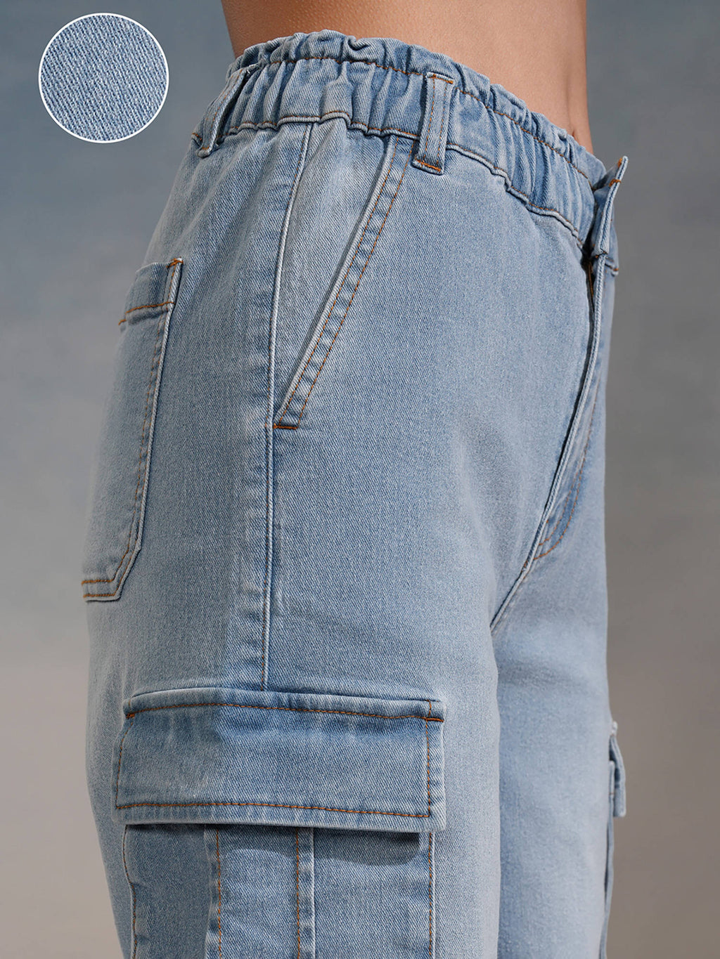 Women Blue Straight Fit Cargo Jeans | ST23 - view 5