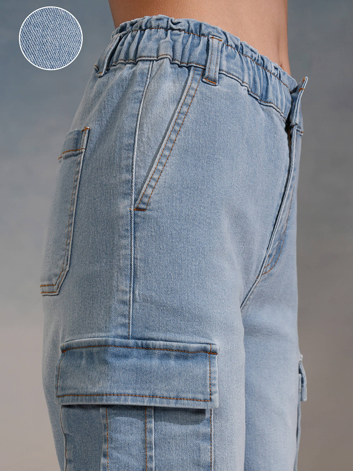 Women Blue Straight Fit Cargo Jeans | ST23 - view 5