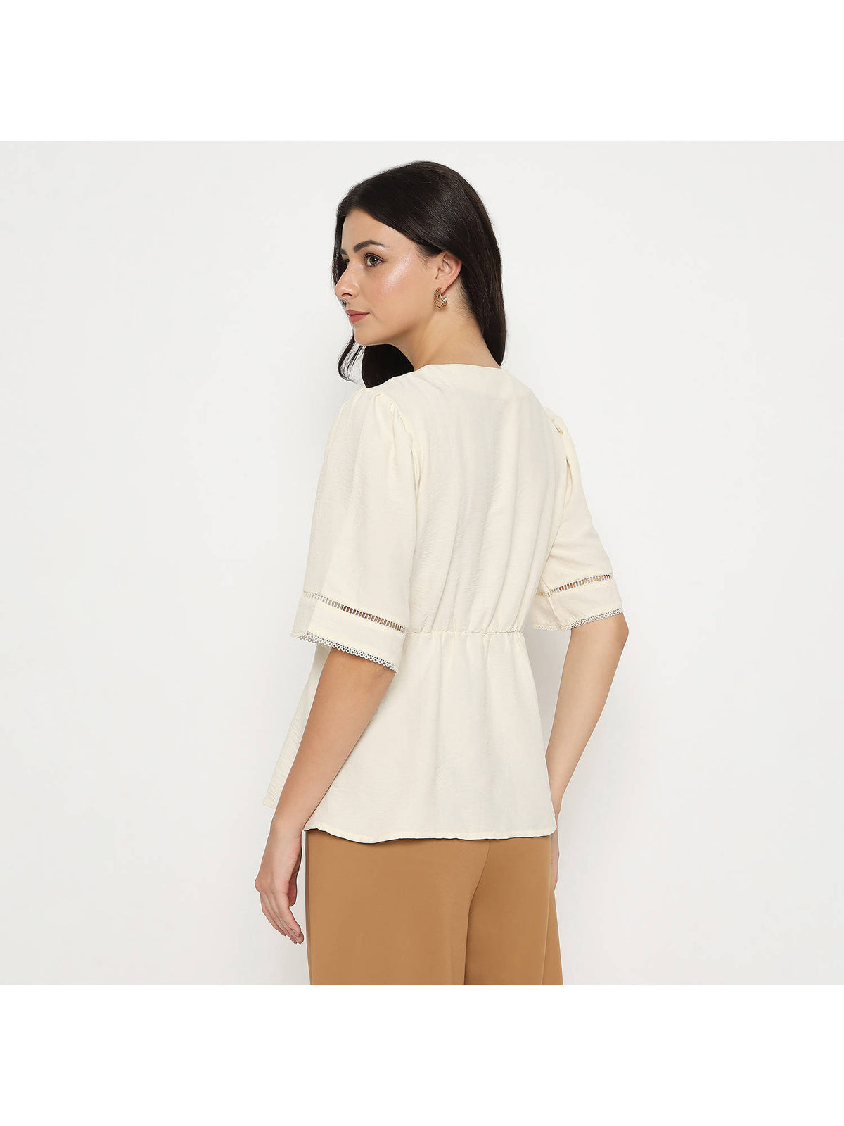 V Neck Sea Green Peplum Top | pt51 - view 23