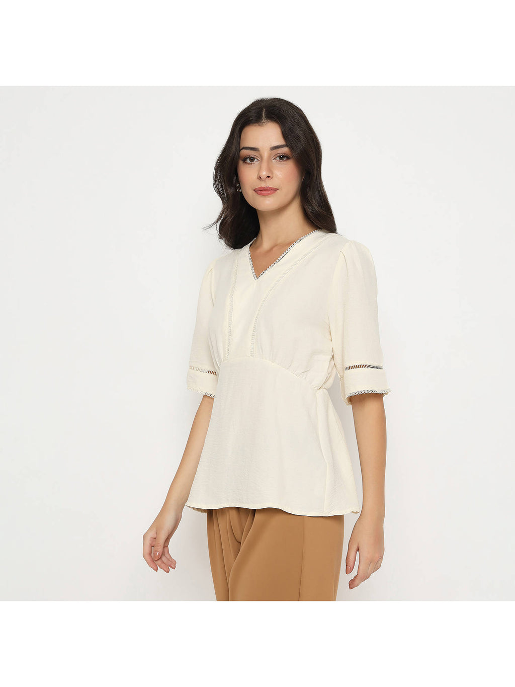 V Neck Sea Green Peplum Top | pt51 - view 24