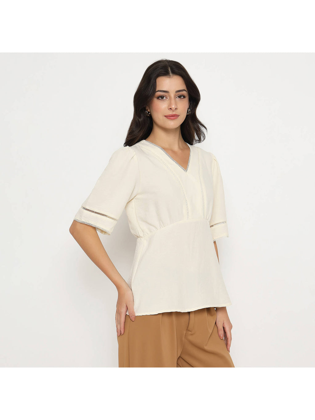 V Neck Sea Green Peplum Top | pt51 - view 25