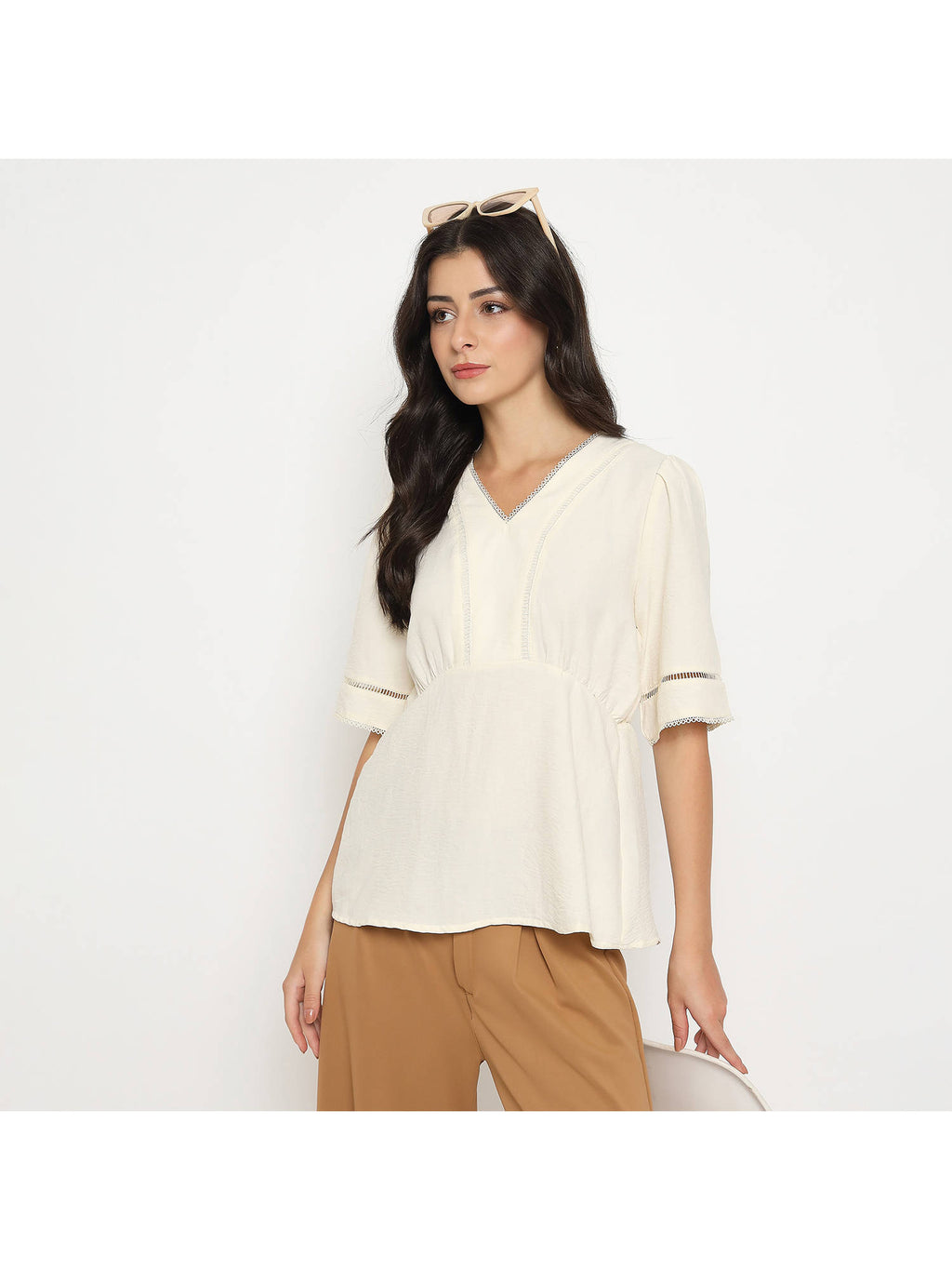 V Neck Sea Green Peplum Top | pt51 - view 27