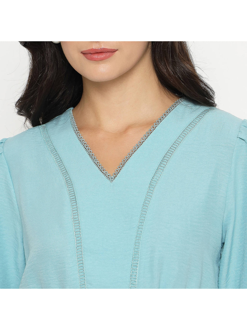V Neck Sea Green Peplum Top | pt51 - view 5