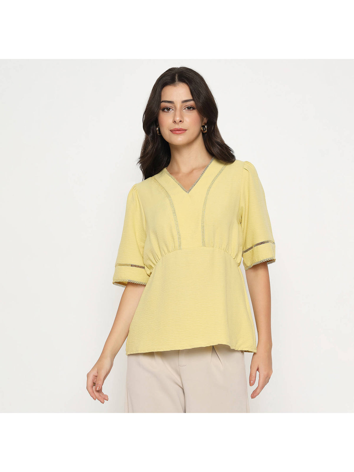 V Neck Sea Green Peplum Top | pt51 - view 15