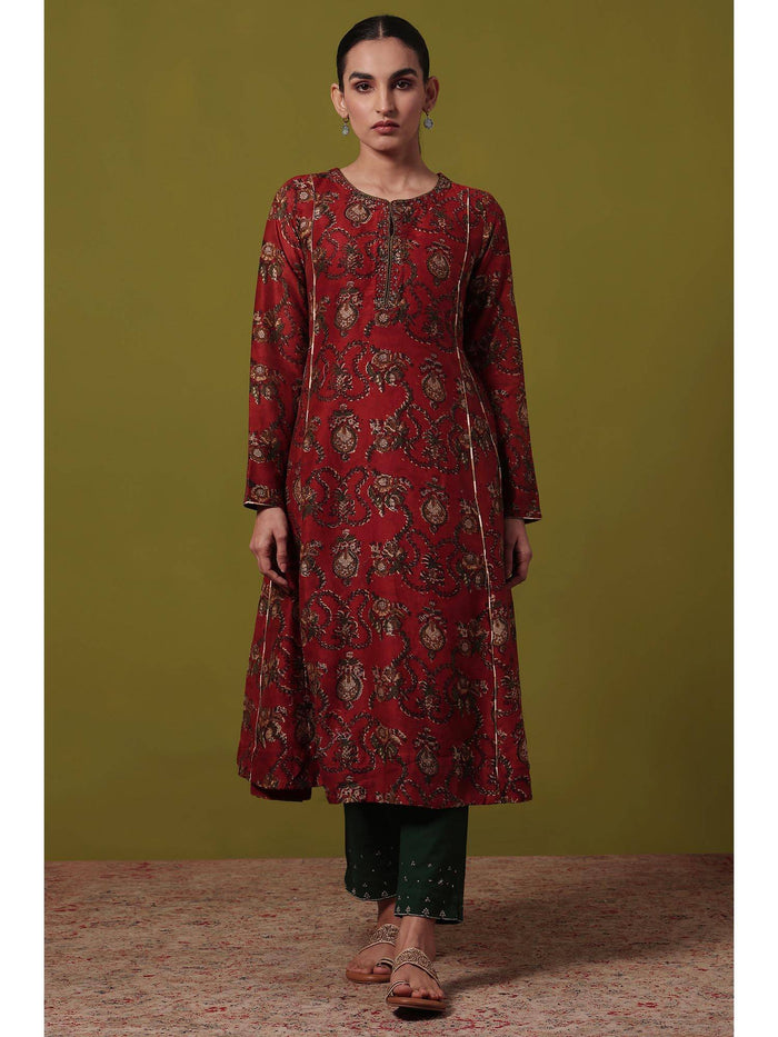 Women's Maroon Floral Anarkali Kurta | U3S - view 1