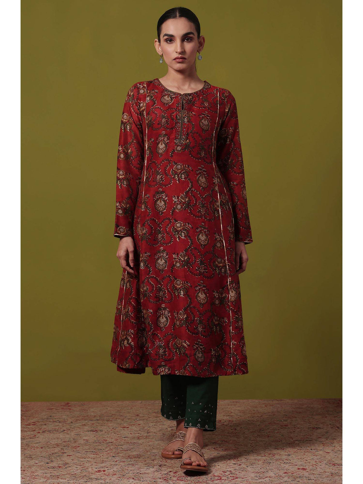 Women's Maroon Floral Anarkali Kurta | FY93 - view 1