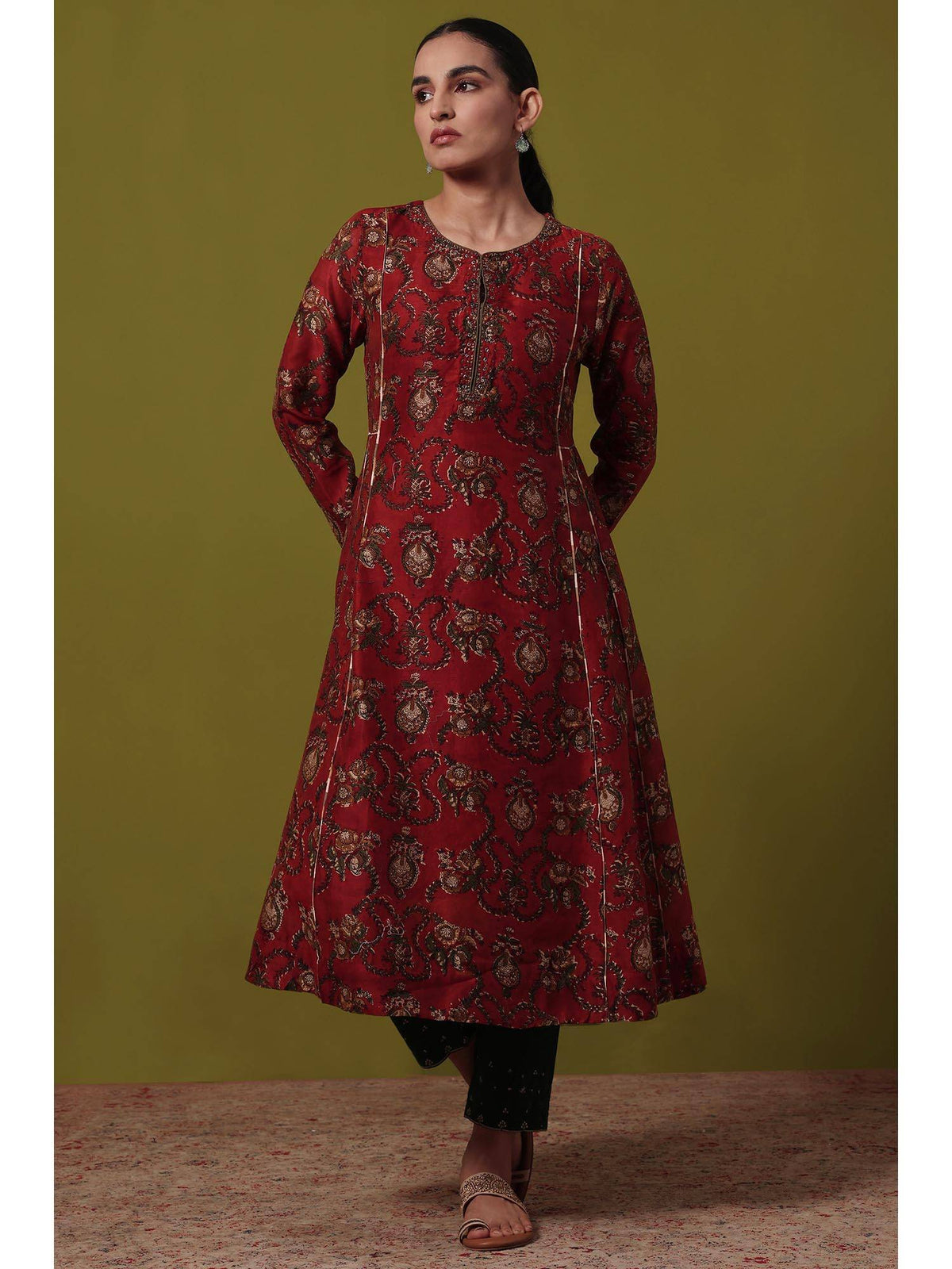 Women's Maroon Floral Anarkali Kurta | KDG - view 2