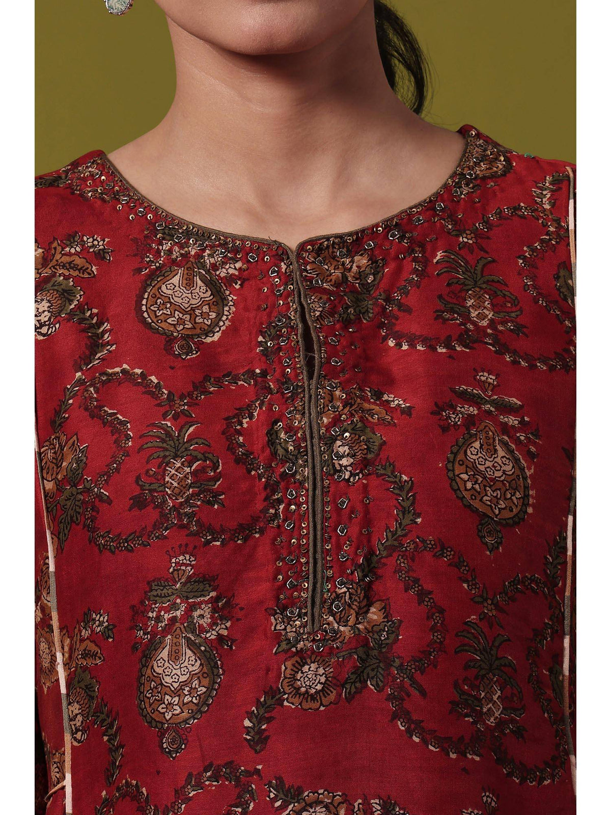 Women's Maroon Floral Anarkali Kurta | U3S - view 3