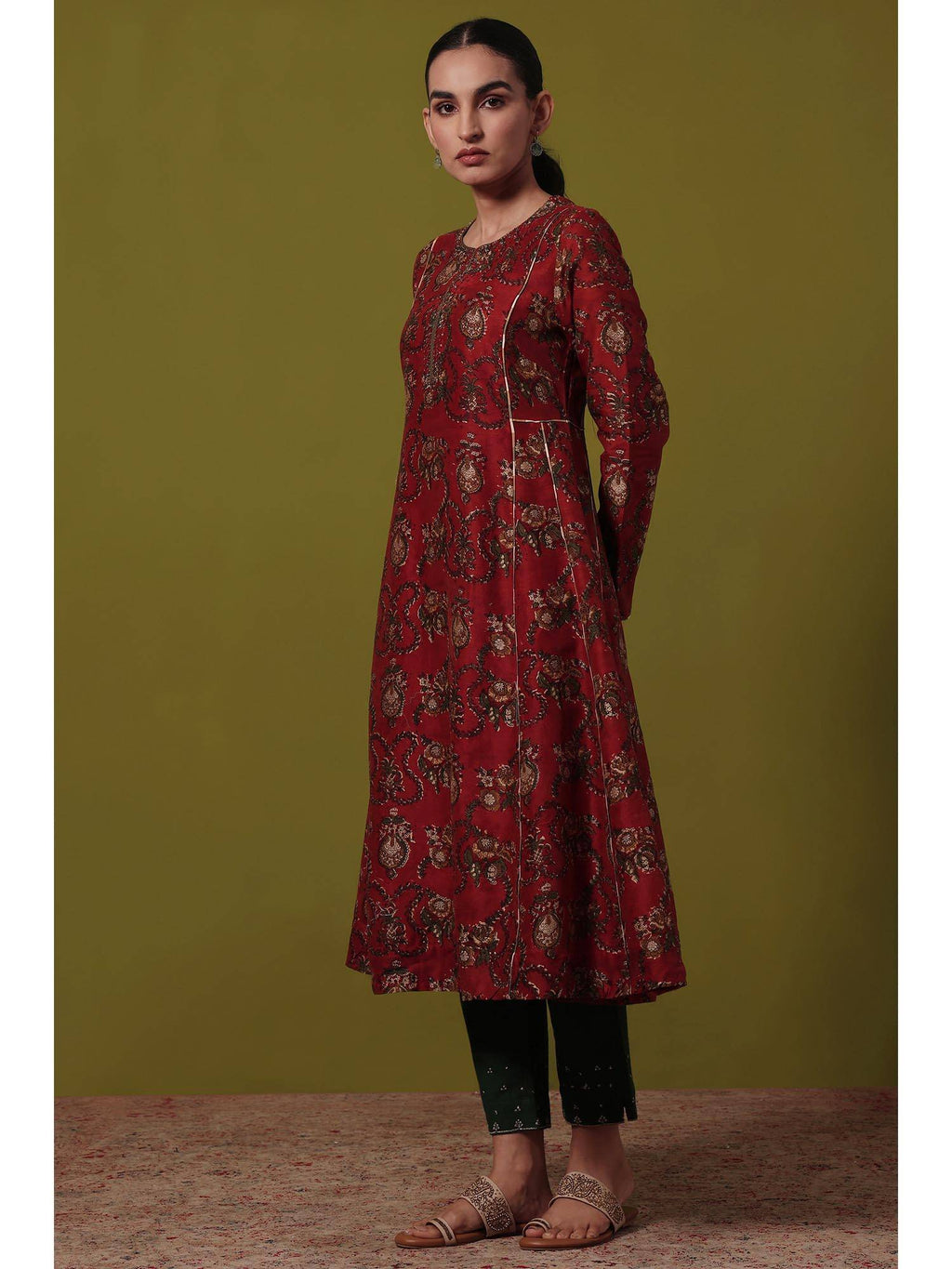 Women's Maroon Floral Anarkali Kurta | KDG - view 4