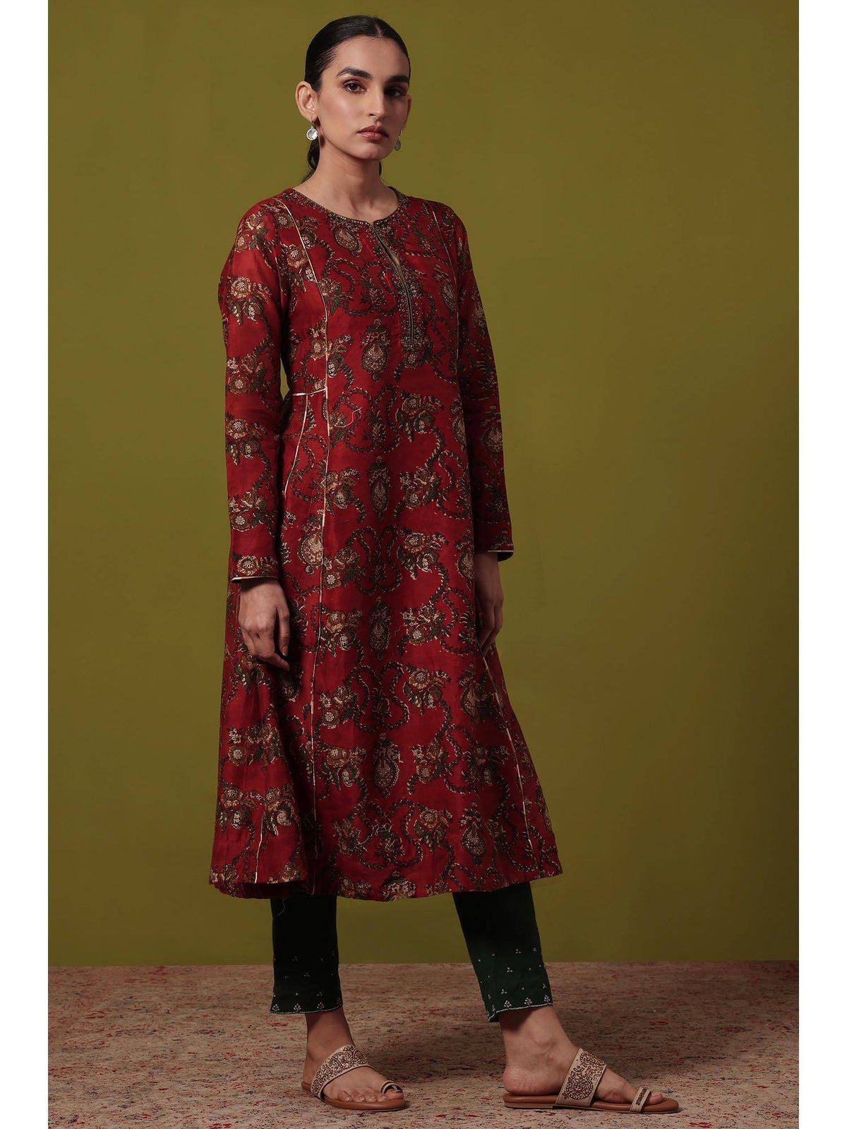 Women's Maroon Floral Anarkali Kurta | KDG - view 6