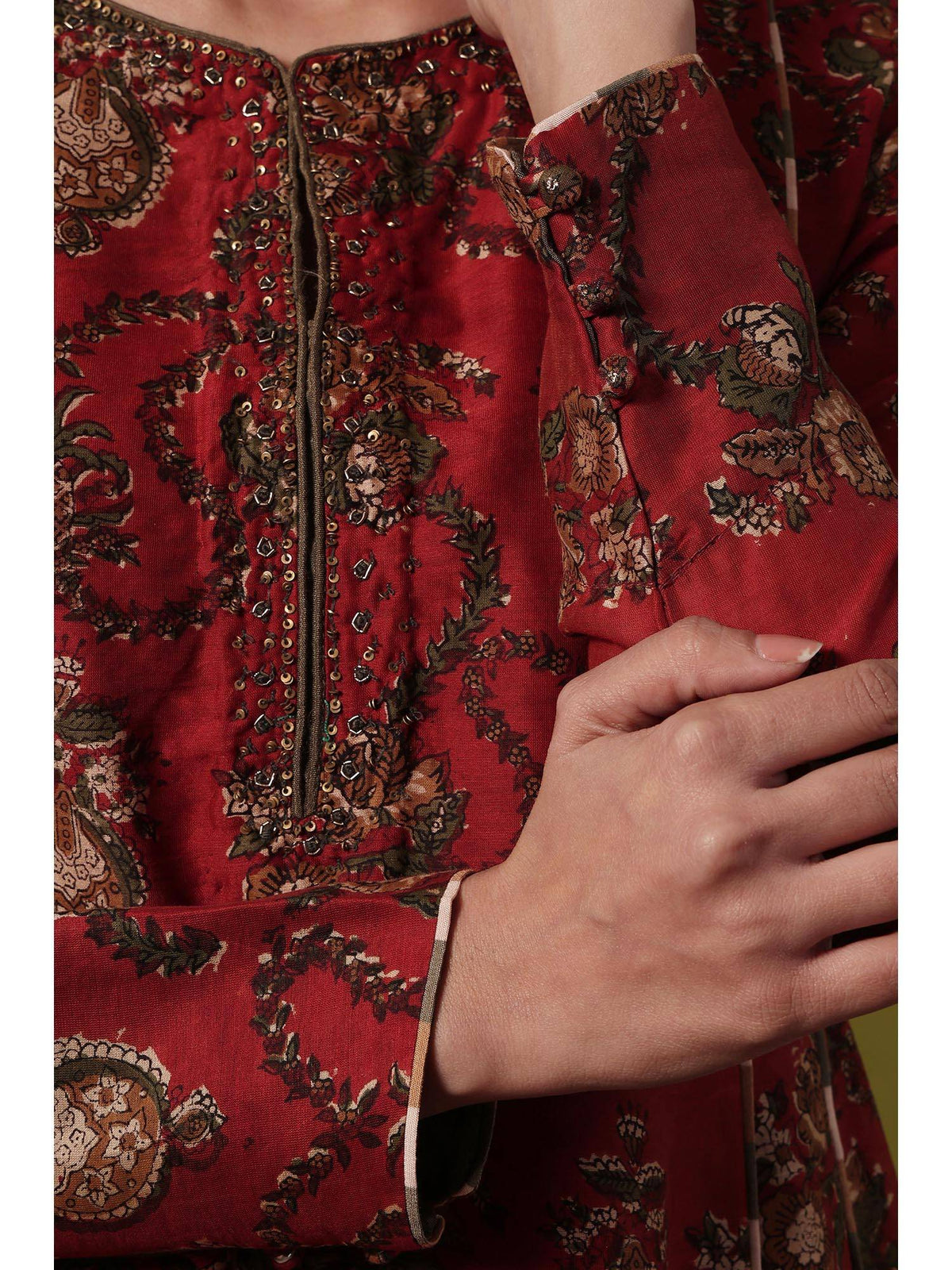 Women's Maroon Floral Anarkali Kurta | FY93 - view 7