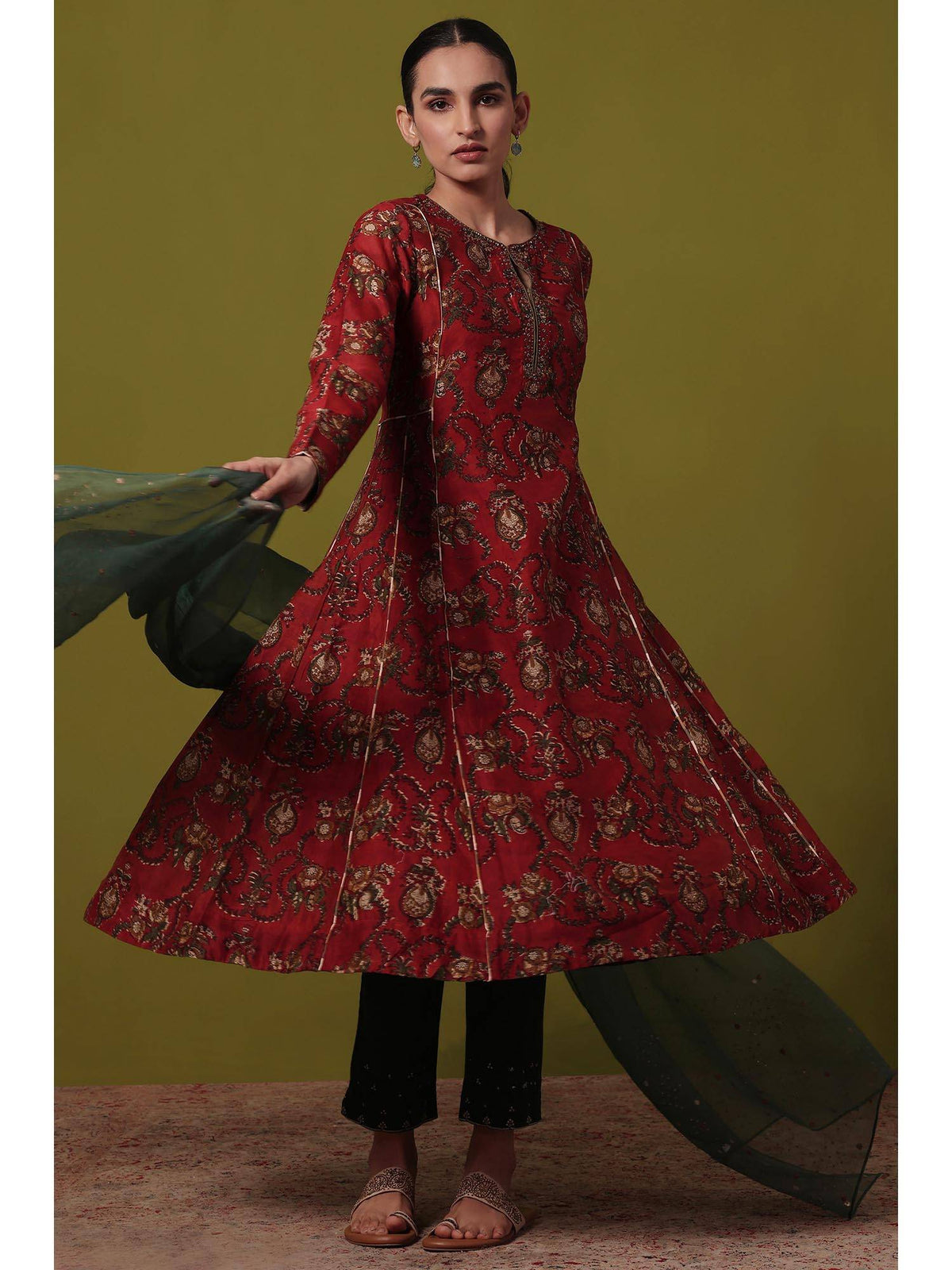 Women's Maroon Floral Anarkali Kurta | KDG - view 8