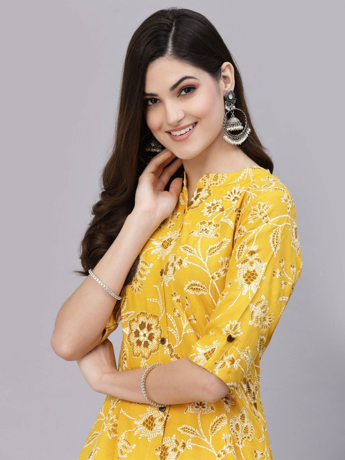 Womens Floral Print Rayon A-line Kurta | FY93 - view 14