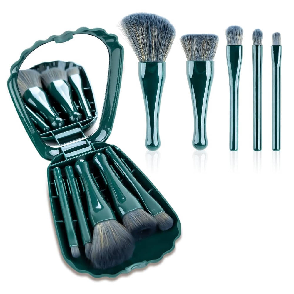 Sea Shell Makeup Brushes With Mirror - Green | T32 - view 1