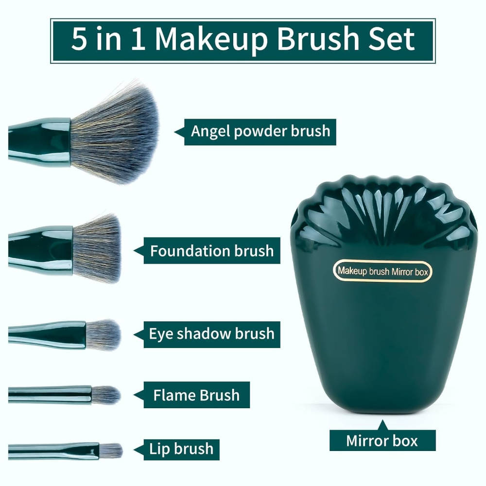 Sea Shell Makeup Brushes With Mirror - Green | T32 - view 5
