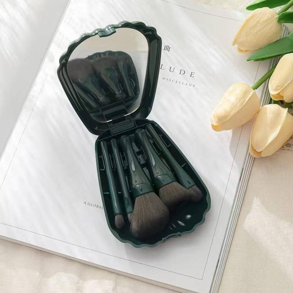 Sea Shell Makeup Brushes With Mirror - Green | T32 - view 6