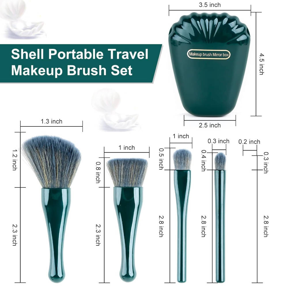 Sea Shell Makeup Brushes With Mirror - Green | T32 - view 7