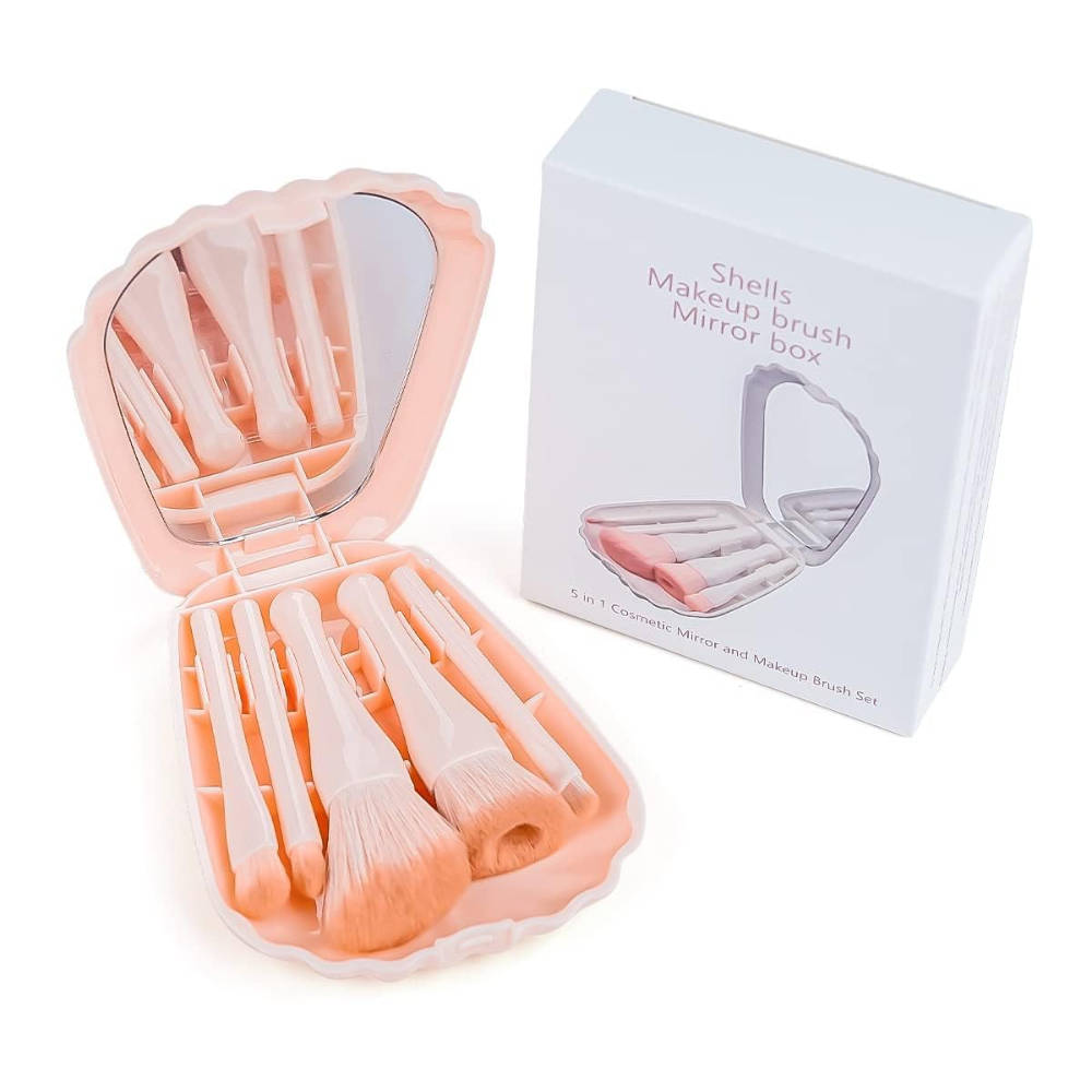 Sea Shell Makeup Brushes With Mirror - Pink | C83 - view 2