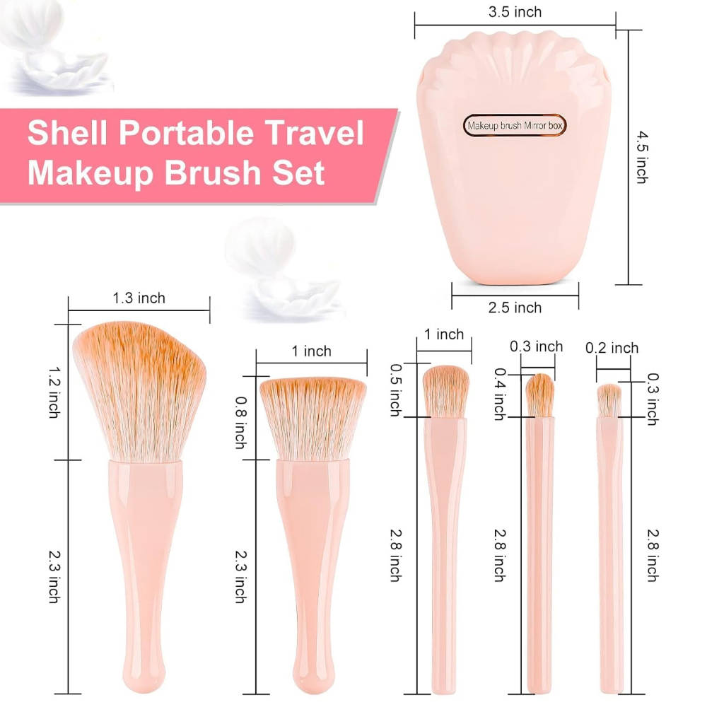 Sea Shell Makeup Brushes With Mirror - Pink | C83 - view 6