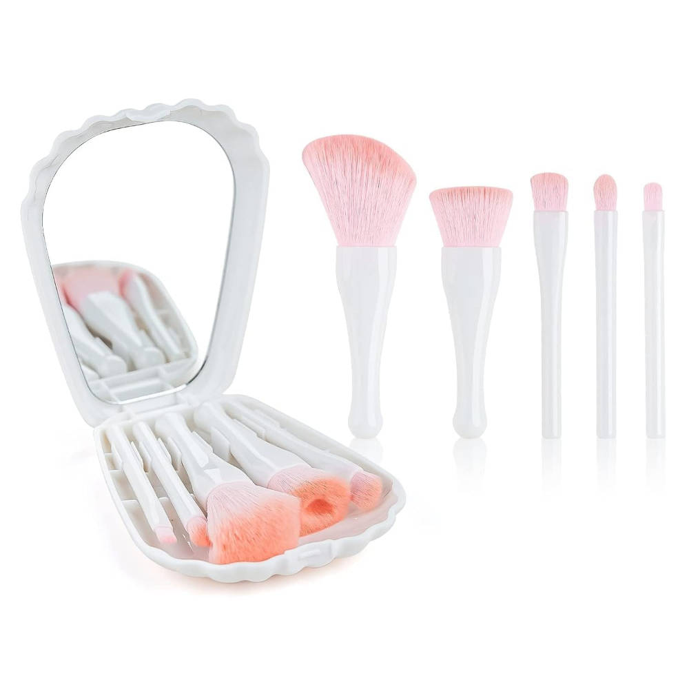 Sea Shell Makeup Brushes With Mirror - White | T32 - view 1