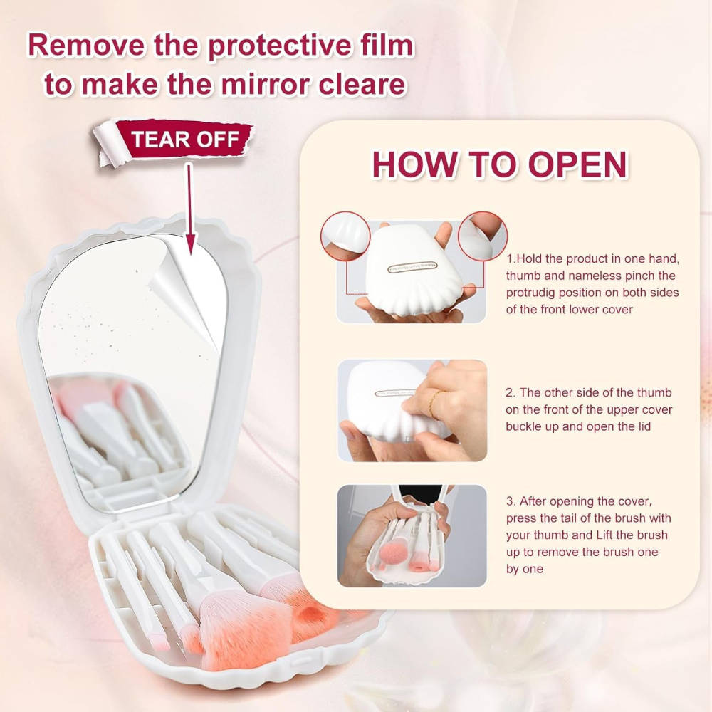 Sea Shell Makeup Brushes With Mirror - White | T32 - view 3