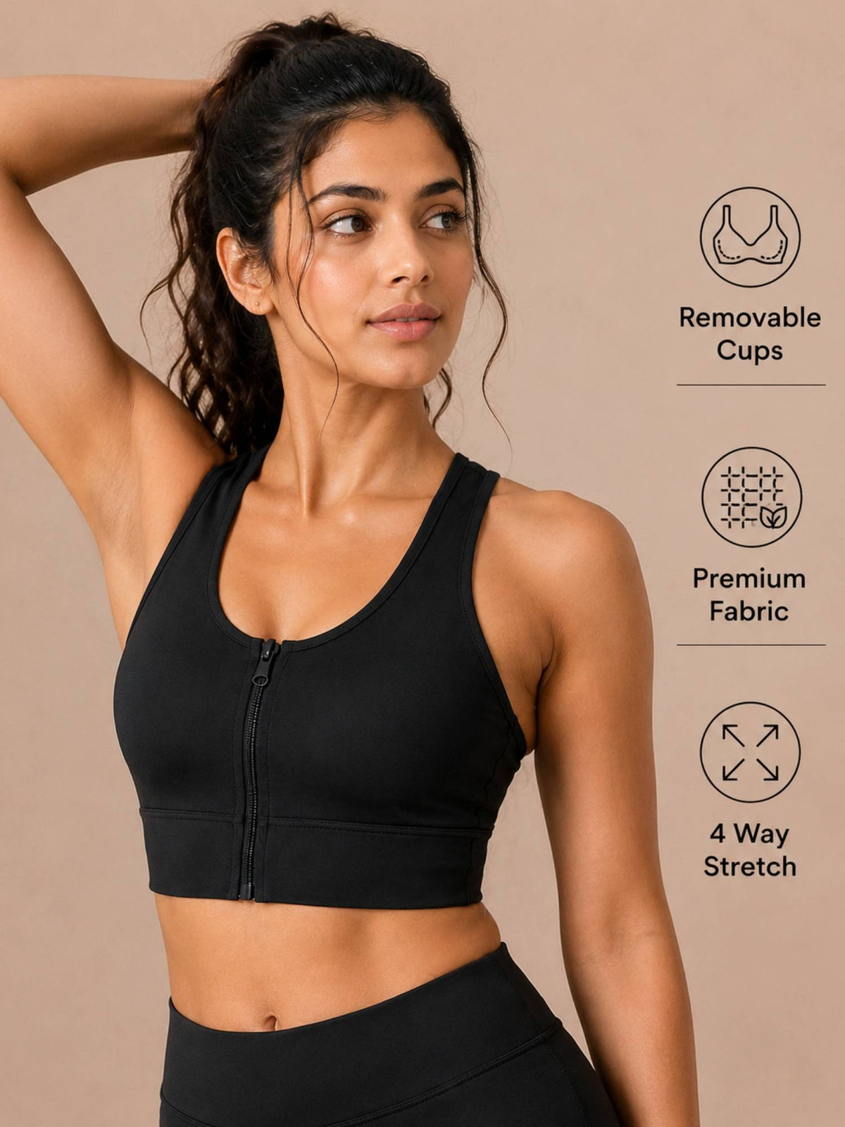 Black Padded Wire free Sports Bra for Women | sb09 - view 4