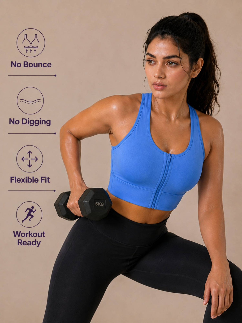 Black Padded Wire free Sports Bra for Women | sb09 - view 8
