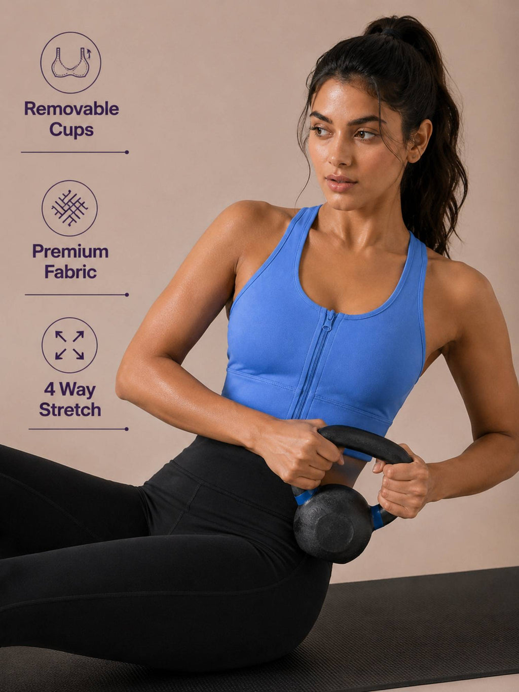 Black Padded Wire free Sports Bra for Women | sb09 - view 10