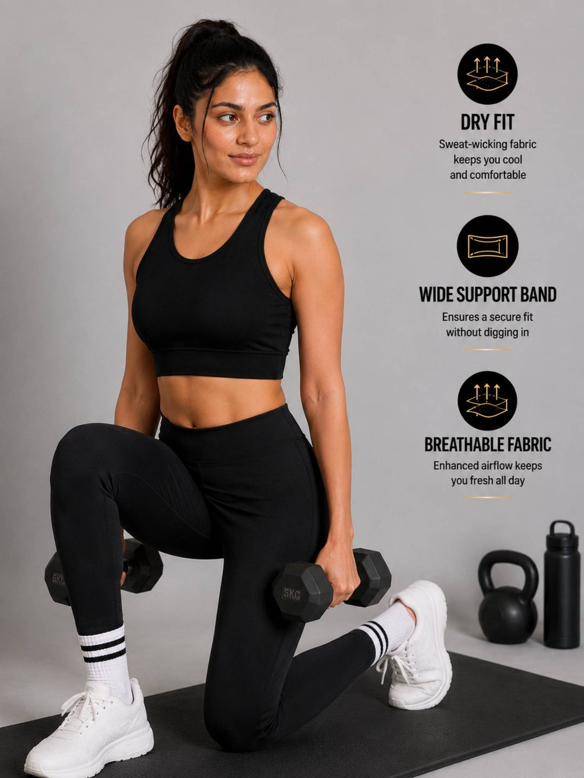 Black Padded Wire free Sports Bra for Women | sb09 - view 3