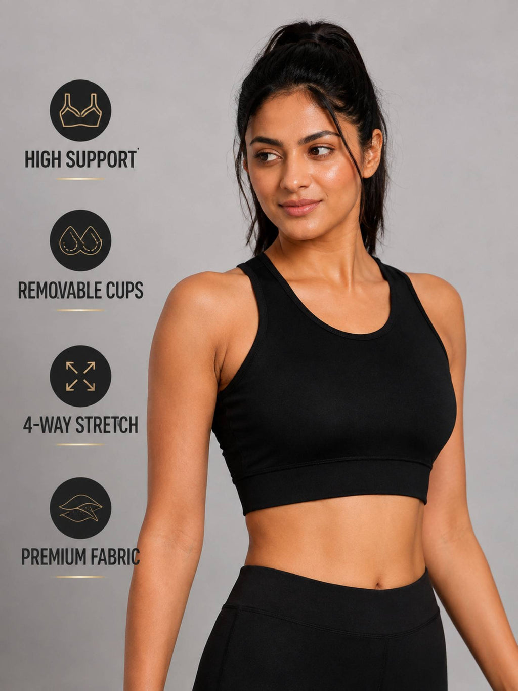 Black Padded Wire free Sports Bra for Women | sb09 - view 4