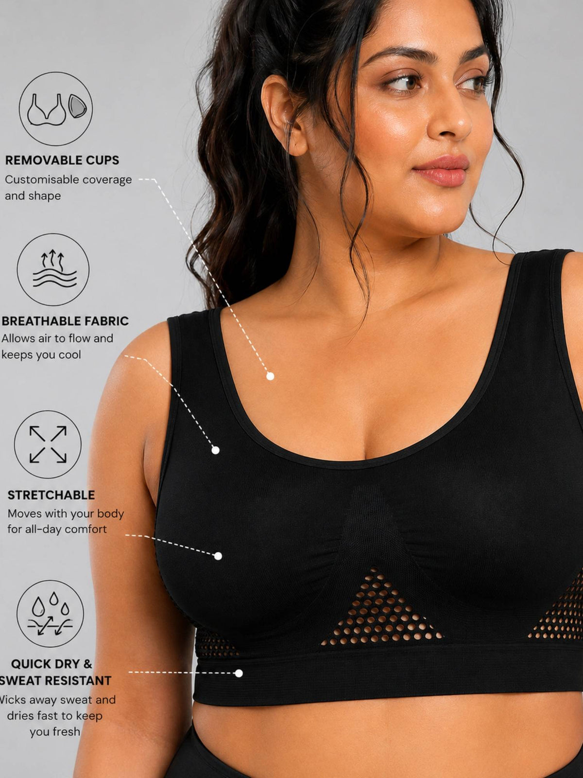 Lavender Padded Wire Free and High Coverage Sports Bra | sb09 - view 9