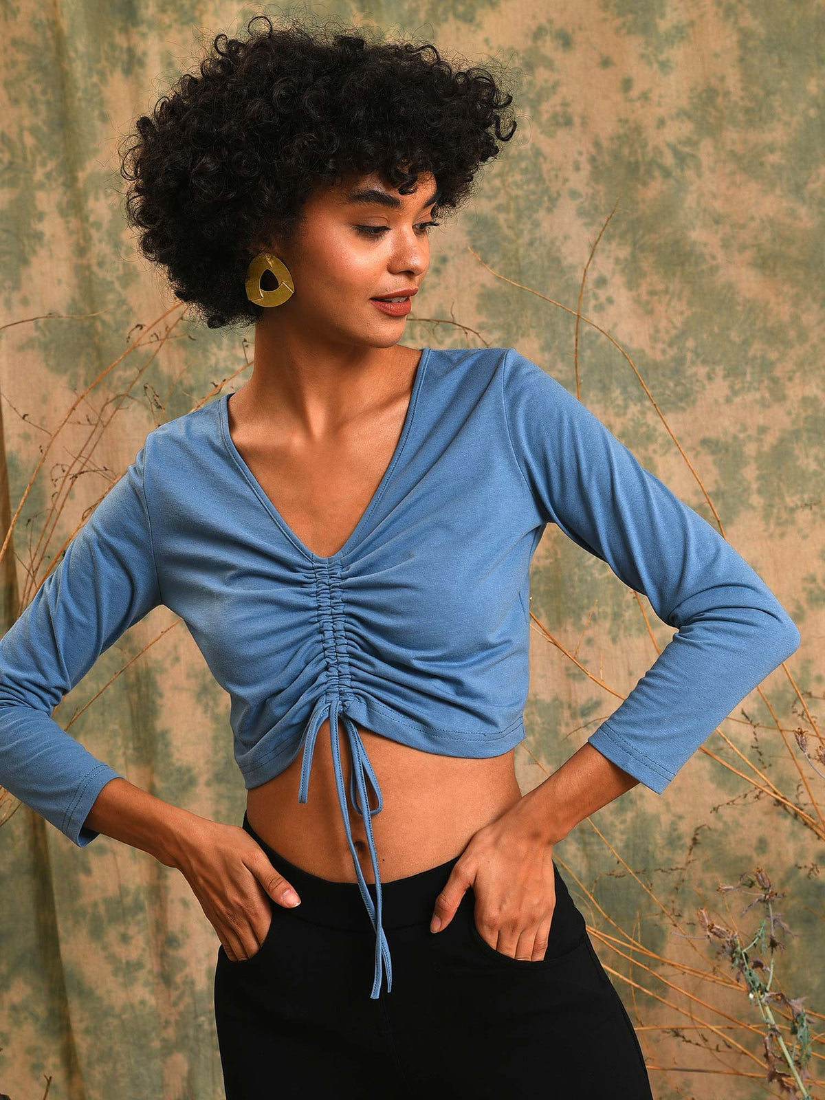 Women Blue Solid Stylish Casual Crop Top | CT61 - view 2