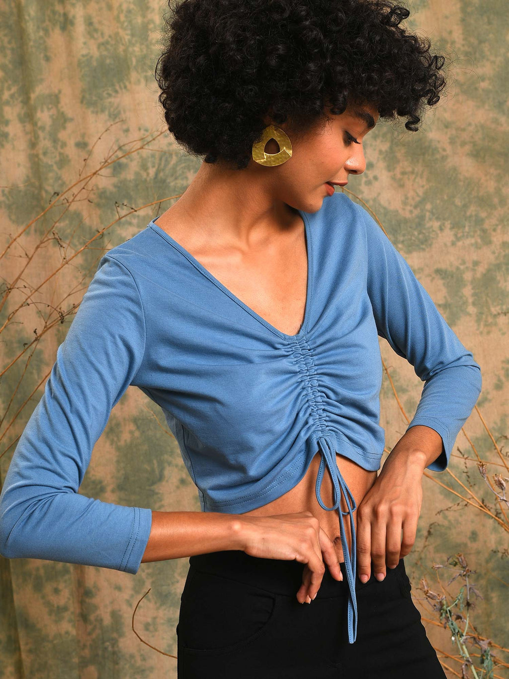 Women Blue Solid Stylish Casual Crop Top | CT61 - view 3