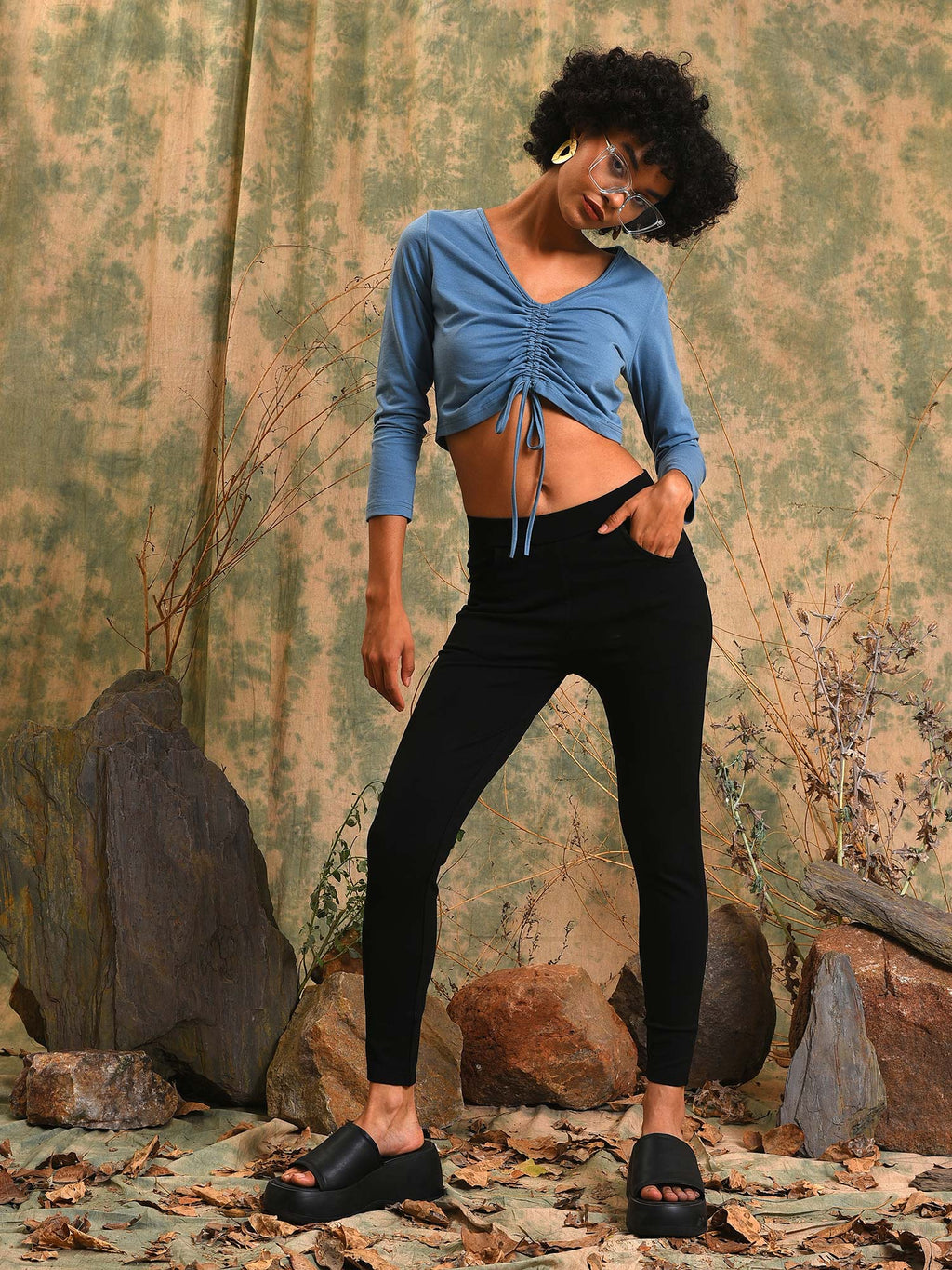 Women Blue Solid Stylish Casual Crop Top | CT61 - view 5