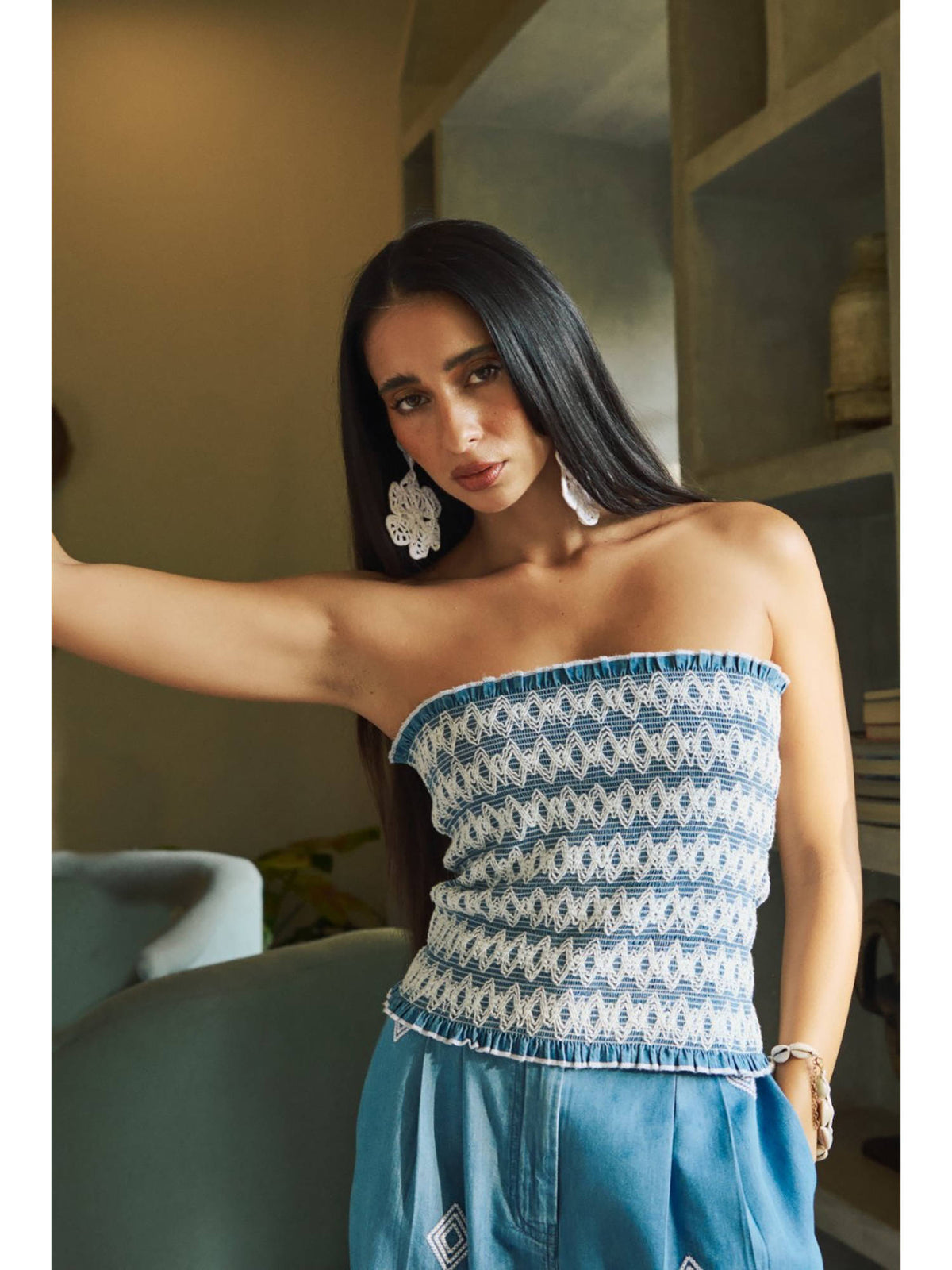 Blue Zola Smock Embroidered Tube Top | TT90 - view 1