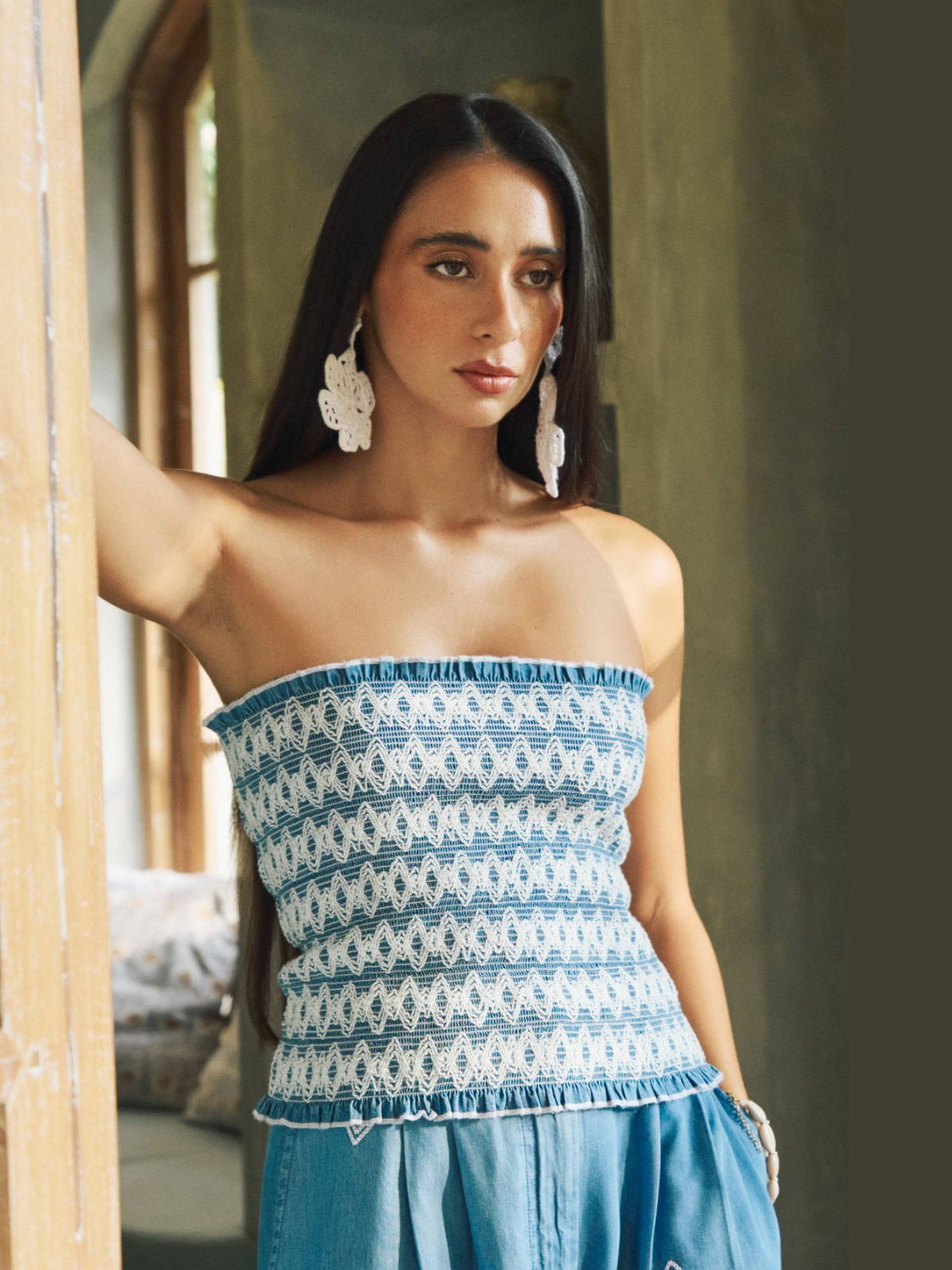 Blue Zola Smock Embroidered Tube Top | TT90 - view 5
