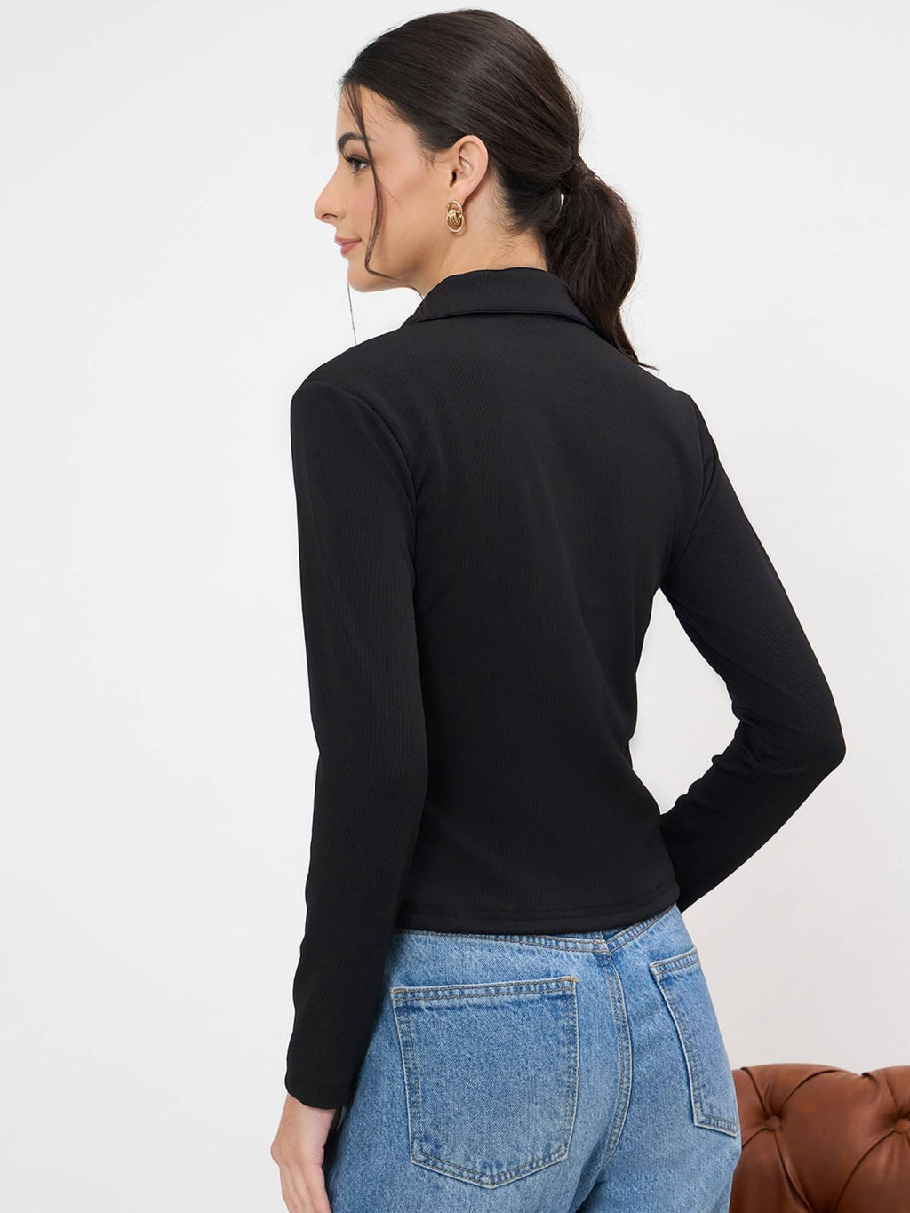 Stretchable Full Sleeves Front Zip Up Polo T-Shirt | PW43 - view 4