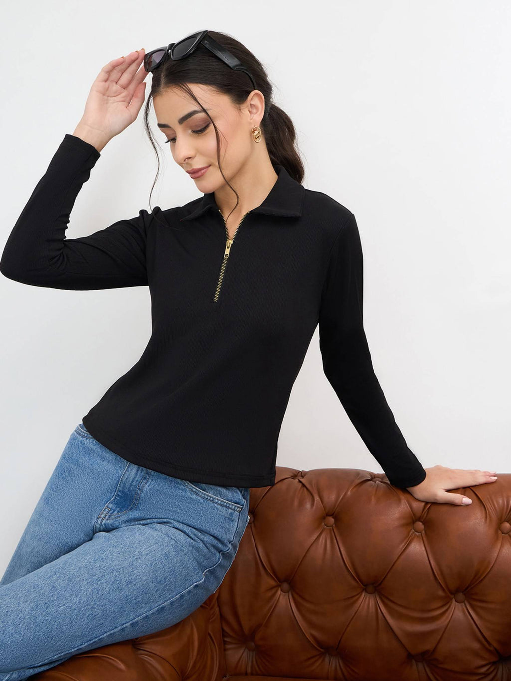 Stretchable Full Sleeves Front Zip Up Polo T-Shirt | PW43 - view 6