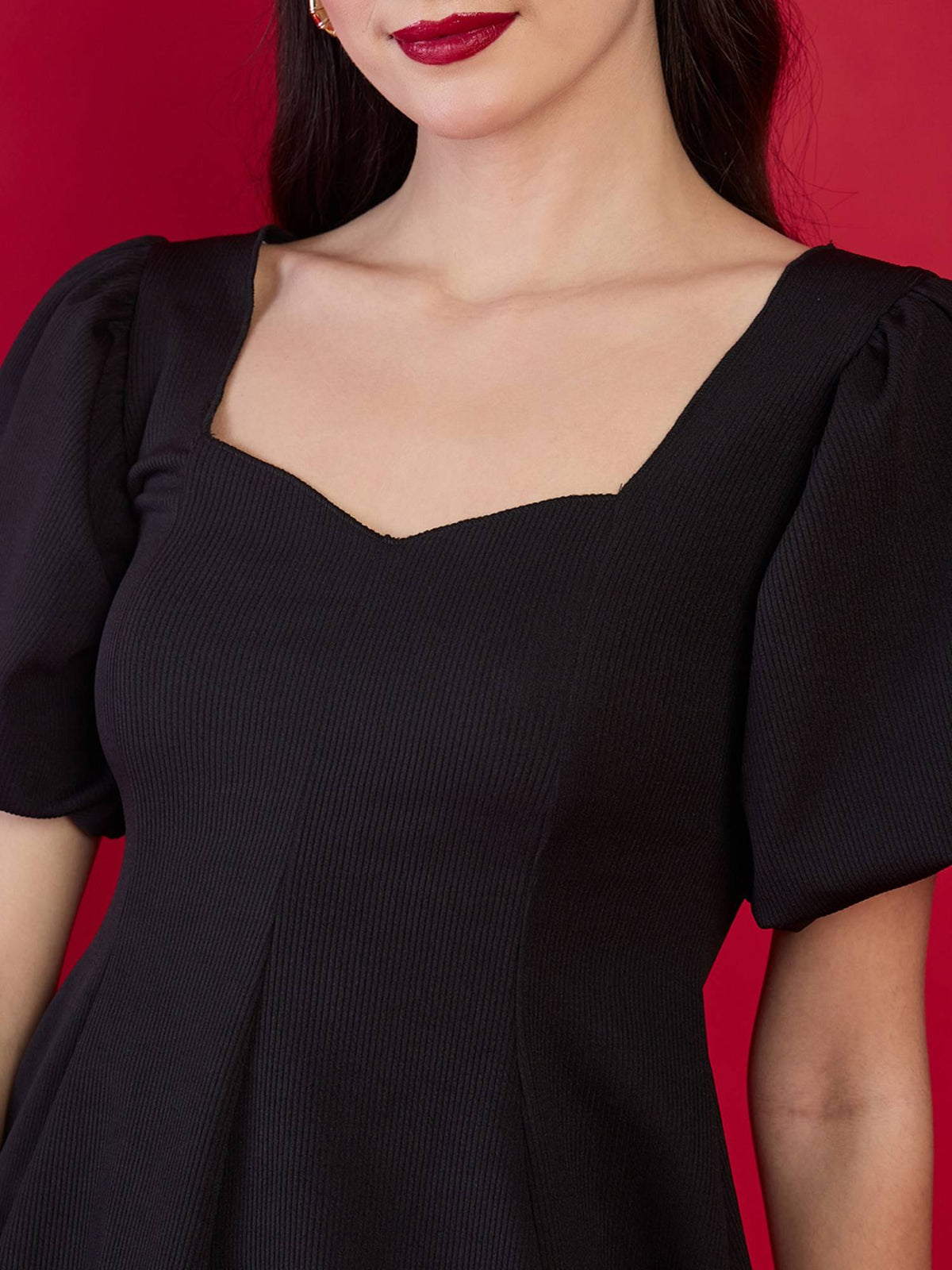 Navy Blue Stretchable Sweetheart Neck Peplum Top | pt51 - view 11