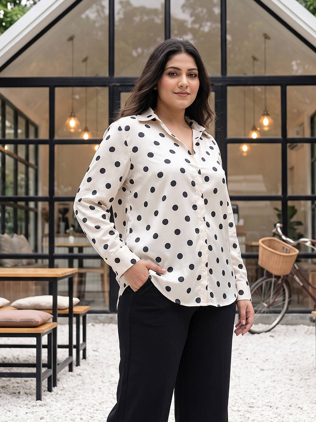 White Polka Dots Satin Shirt | S67 - view 1