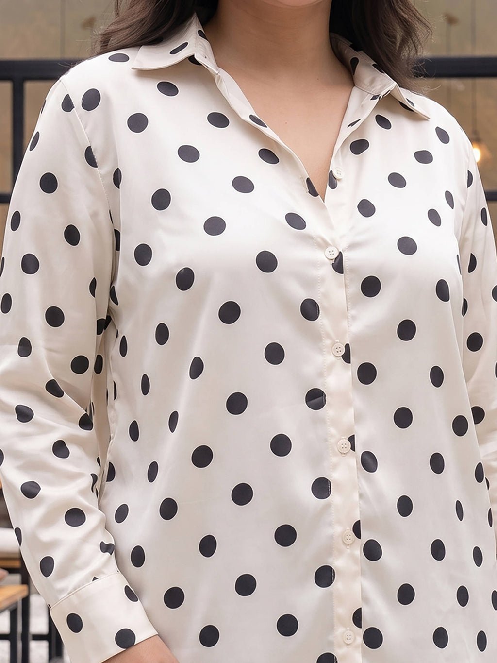 White Polka Dots Satin Shirt | S67 - view 2