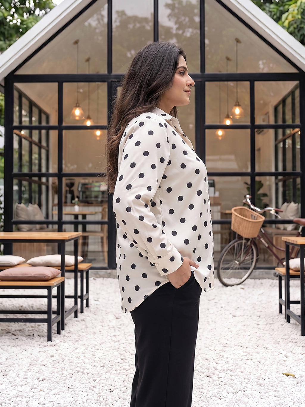 White Polka Dots Satin Shirt | S67 - view 3