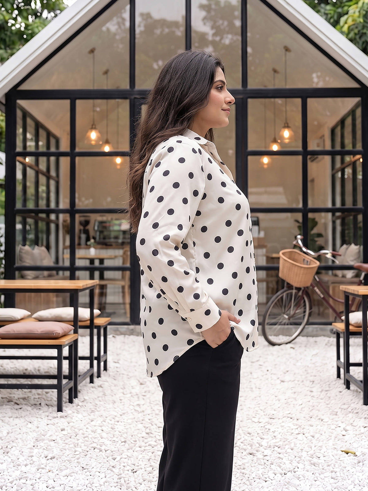White Polka Dots Satin Shirt | S67 - view 3