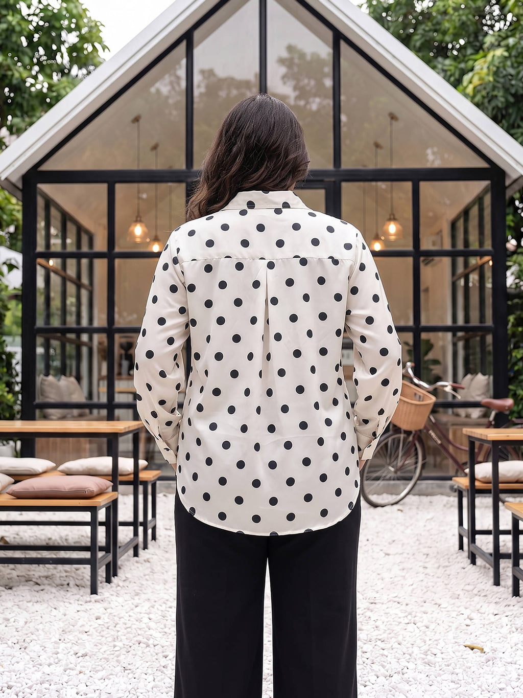 White Polka Dots Satin Shirt | S67 - view 4
