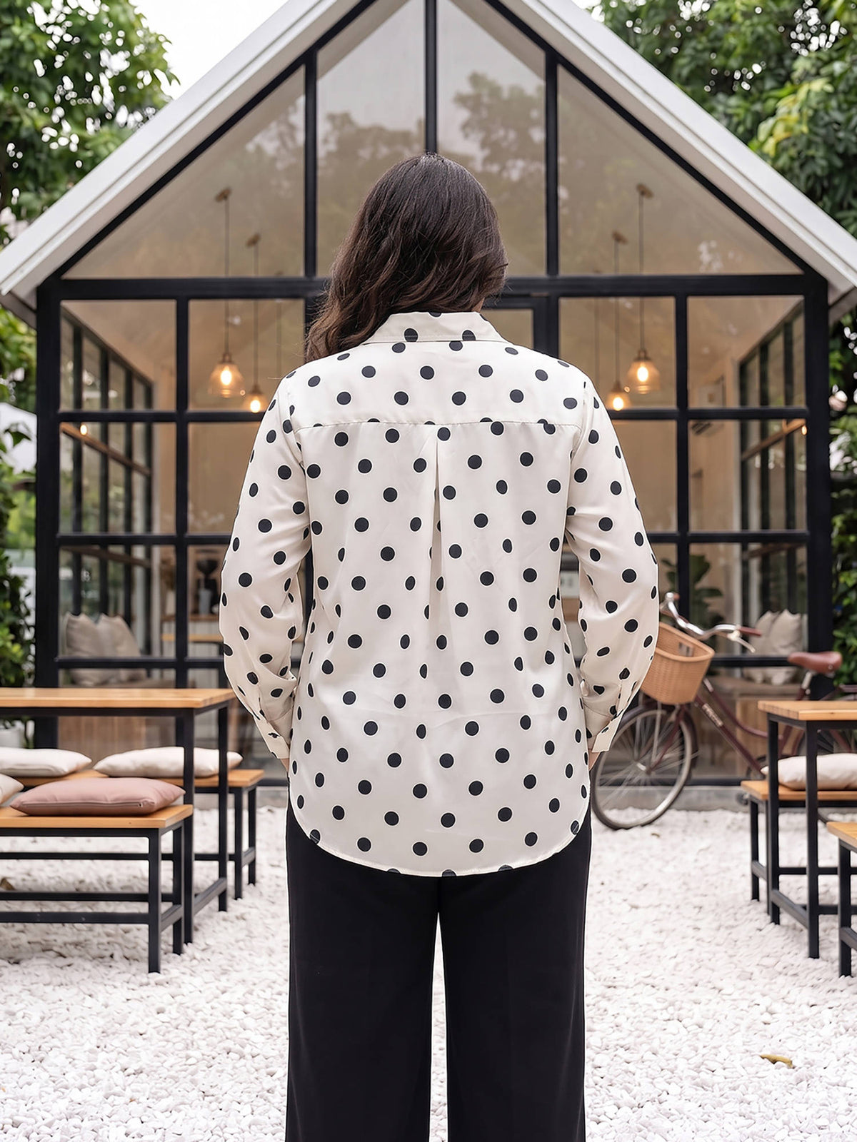 White Polka Dots Satin Shirt | S67 - view 4
