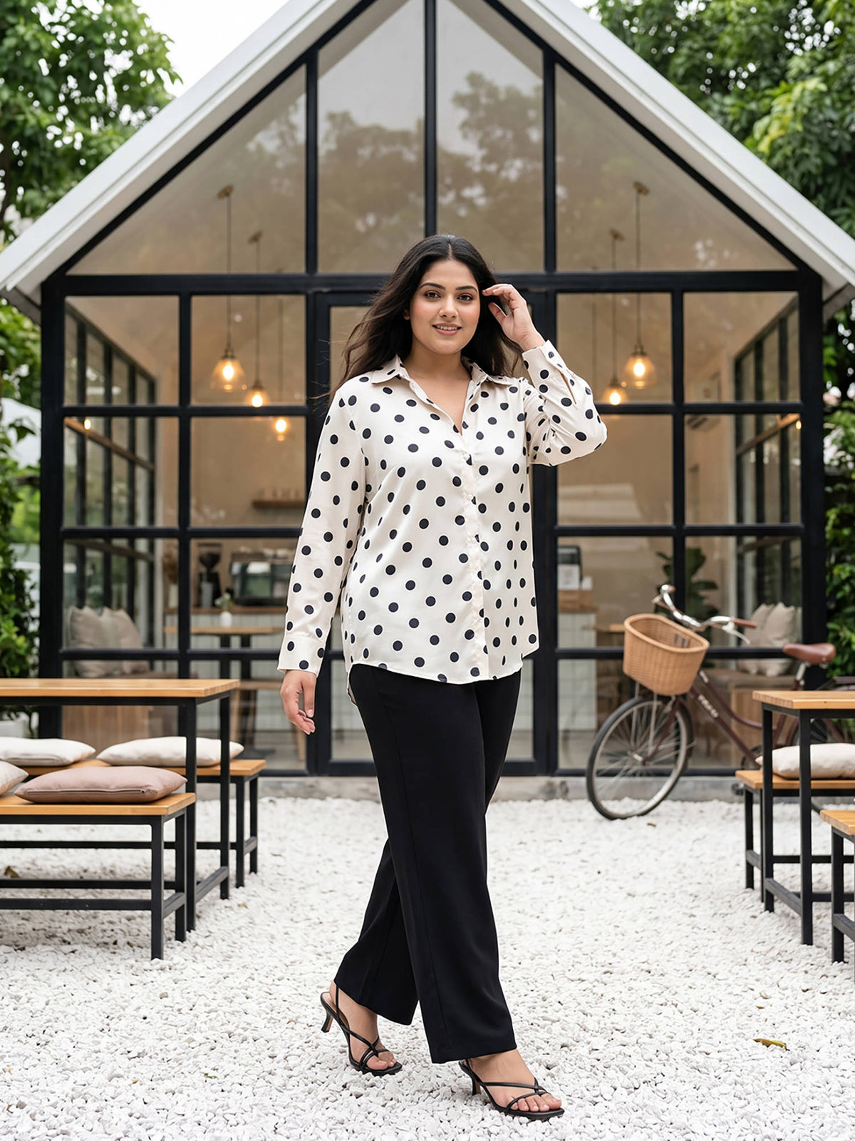 White Polka Dots Satin Shirt | S67 - view 5
