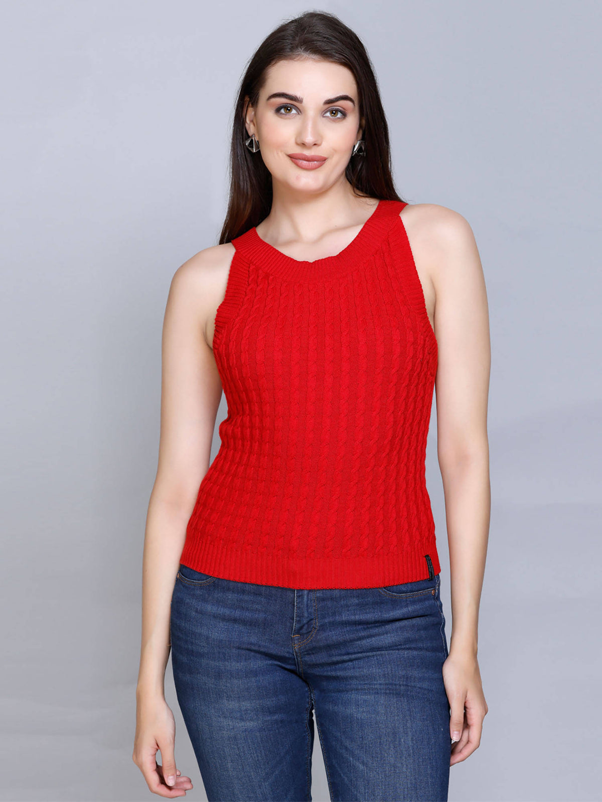 Cable Knit Halter Neck Sleeveless Slim Fit Smart Casual Summer Top | HT67 - view 22