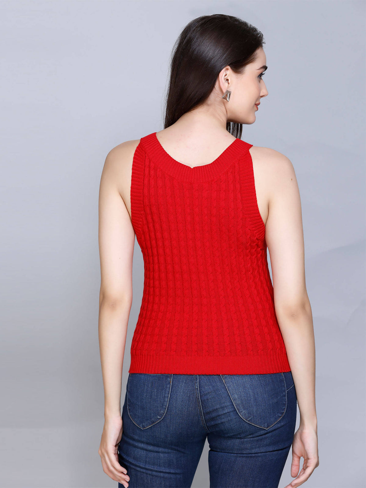 Cable Knit Halter Neck Sleeveless Slim Fit Smart Casual Summer Top | HT67 - view 3