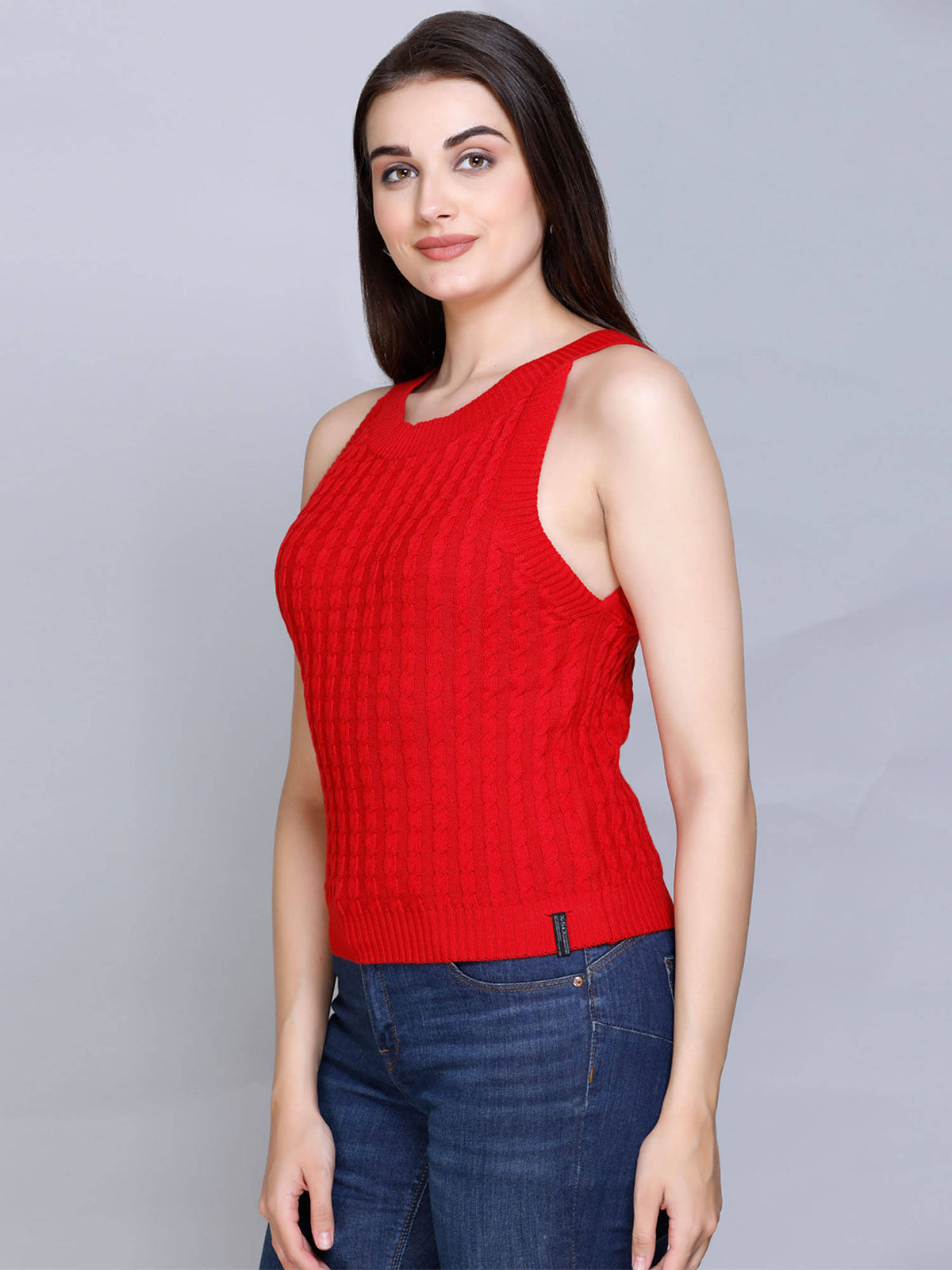 Cable Knit Halter Neck Sleeveless Slim Fit Smart Casual Summer Top | HT67 - view 4