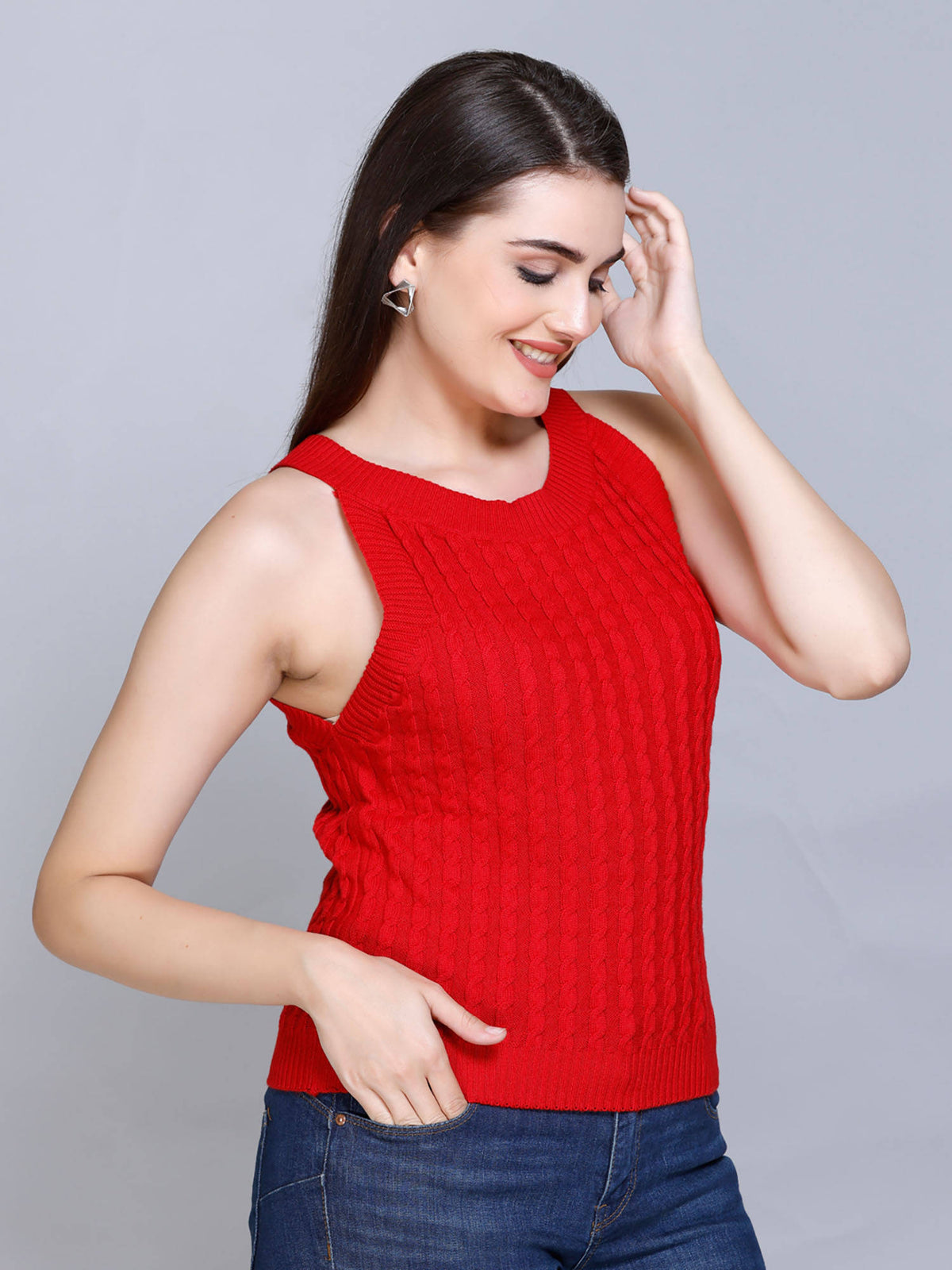 Cable Knit Halter Neck Sleeveless Slim Fit Smart Casual Summer Top | HT67 - view 5